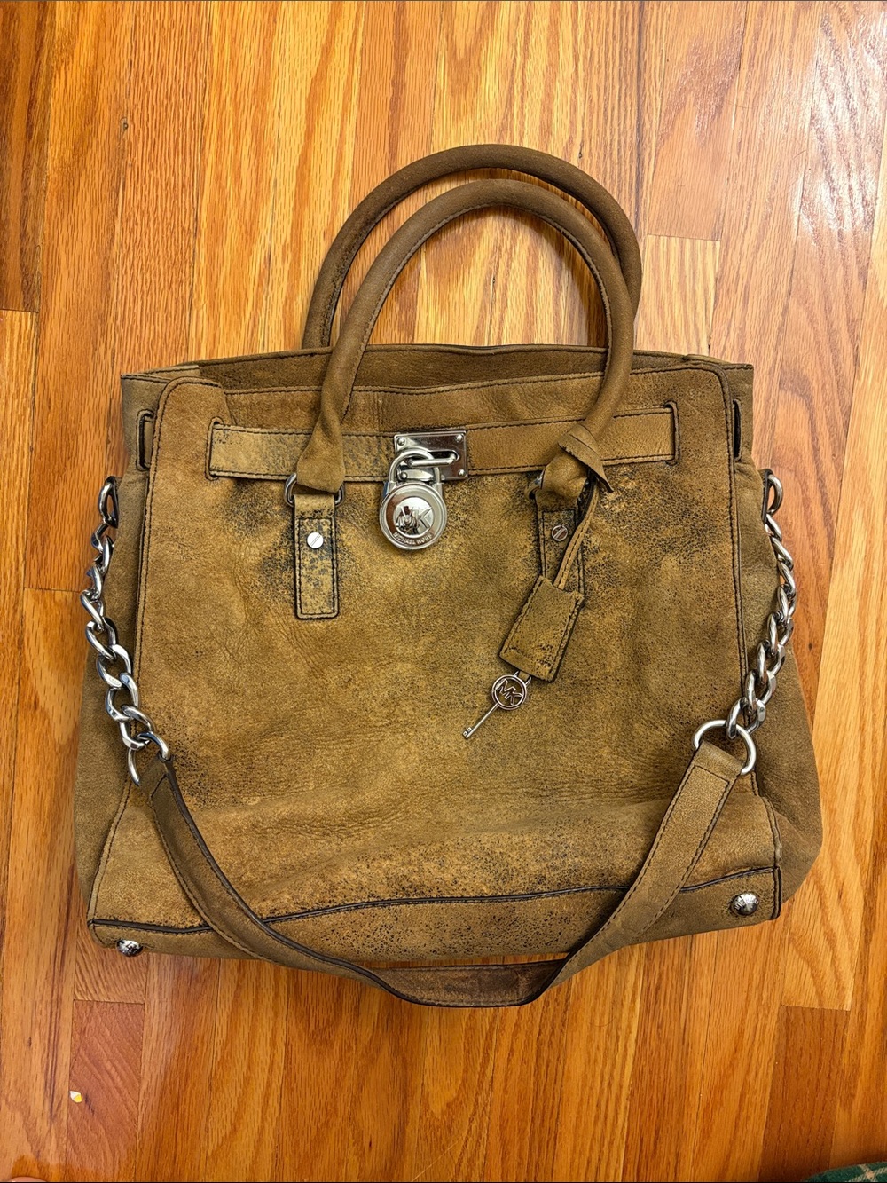 Michael Kors Distressed Suede Satchel in Brown